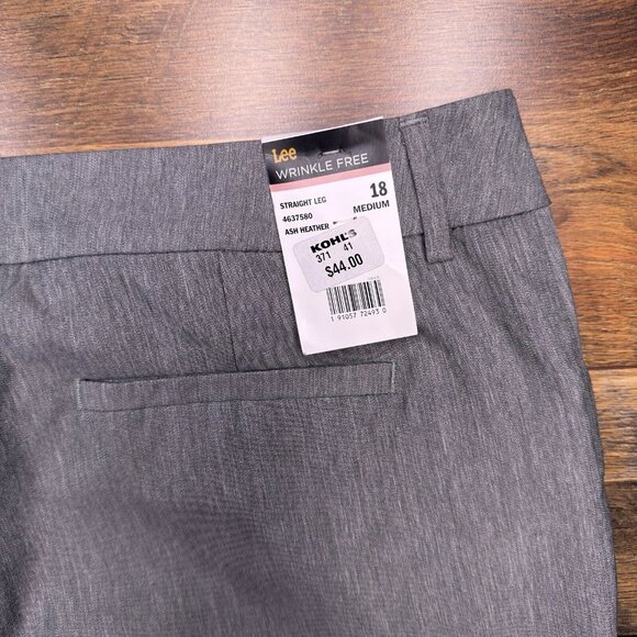 Lee Relaxed Fit Straight Leg Pants Womens 18M Gray Mid Rise Wrinkle Free New - Picture 11 of 14